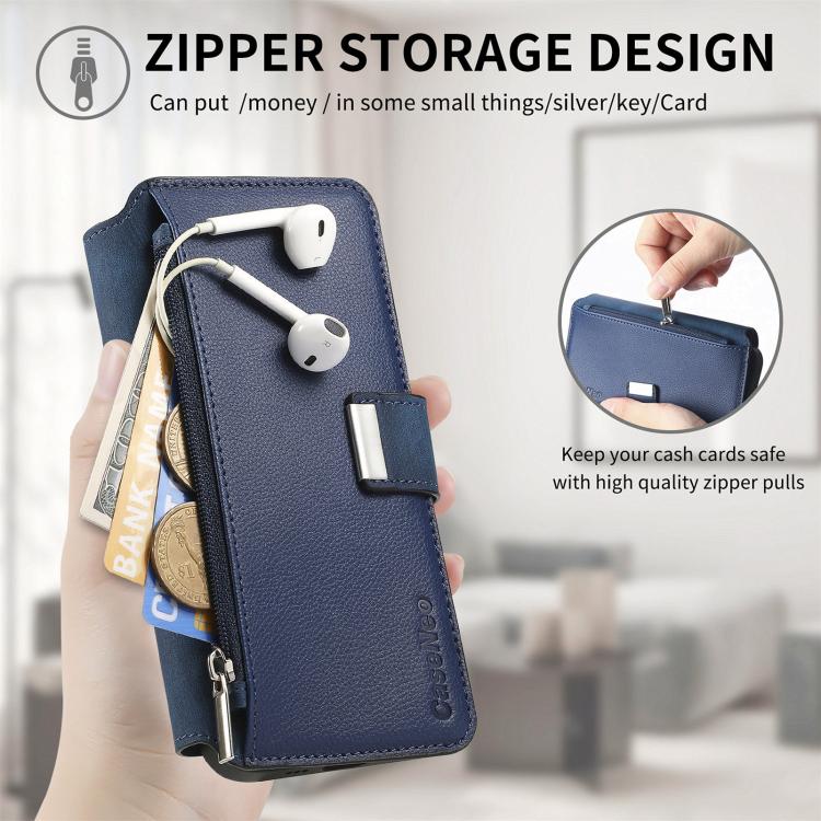 Funda Neo MagSafe RFID antirrobo con cremallera para Samsung Galaxy A53, de cuero estilo retro (azul)