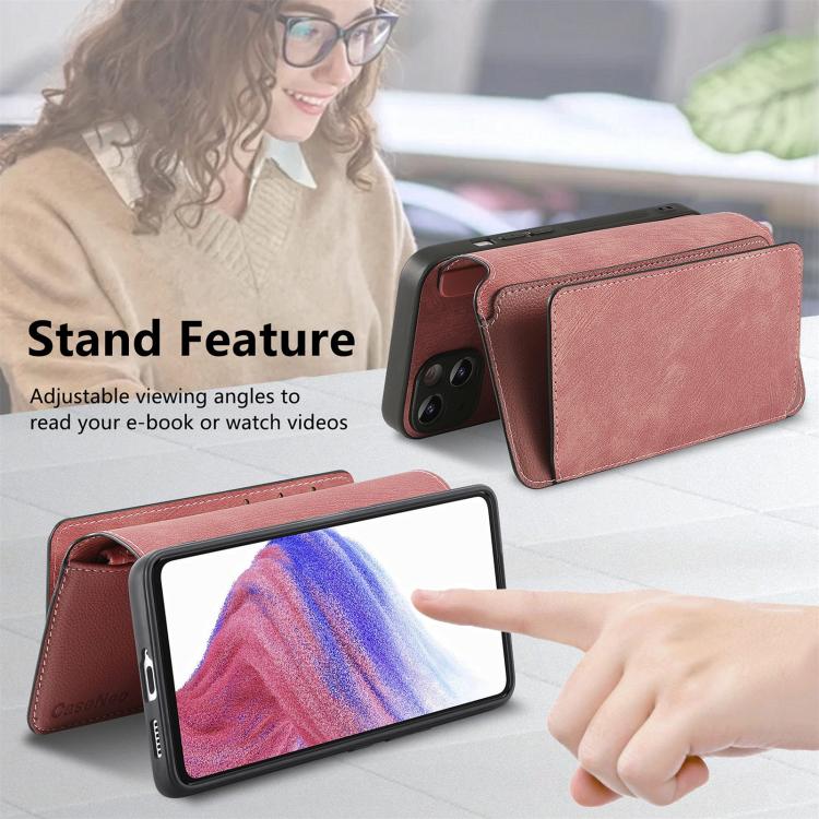 Funda Neo MagSafe RFID antirrobo con cremallera para Samsung Galaxy A53, de cuero estilo retro (rosa)