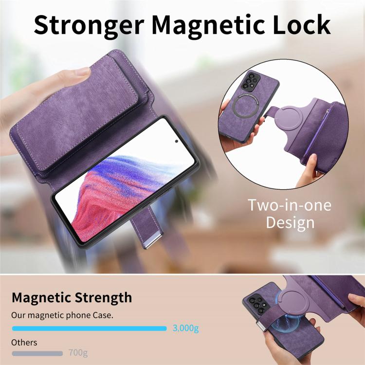 Funda Neo MagSafe RFID antirrobo con cremallera para Samsung Galaxy A53, de cuero estilo retro (morado)