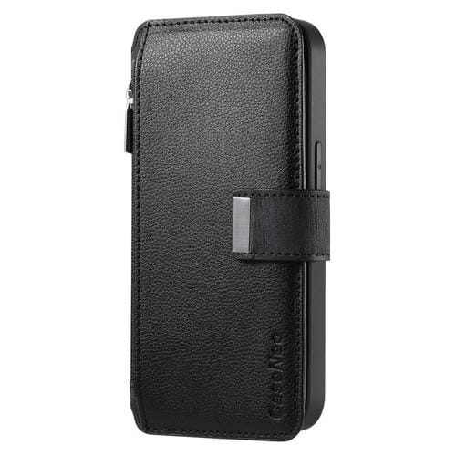 Funda Neo MagSafe RFID antirrobo con cremallera para Samsung Galaxy A14 5G, de cuero estilo retro (negro)