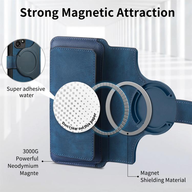 Funda Neo MagSafe RFID antirrobo con cremallera para Samsung Galaxy S25 Edge 5G, de cuero estilo retro (azul)