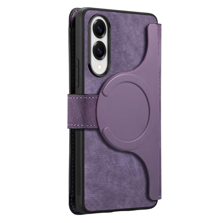 Funda Neo MagSafe RFID antirrobo con cremallera para Samsung Galaxy S25 Edge 5G, estilo retro, de cuero (morado)