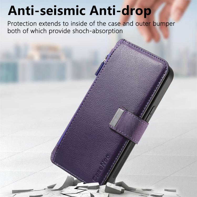 Funda Neo MagSafe RFID antirrobo con cremallera para Samsung Galaxy S25 Edge 5G, estilo retro, de cuero (morado)