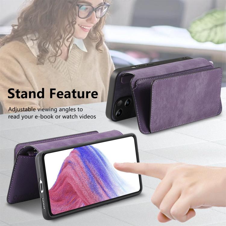 Funda Neo MagSafe RFID antirrobo con cremallera para Samsung Galaxy S25 Edge 5G, estilo retro, de cuero (morado)