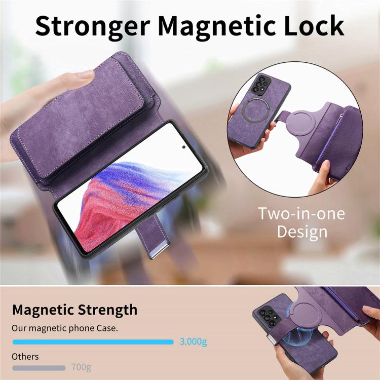 Funda Neo MagSafe RFID antirrobo con cremallera para Samsung Galaxy S25 Edge 5G, estilo retro, de cuero (morado)