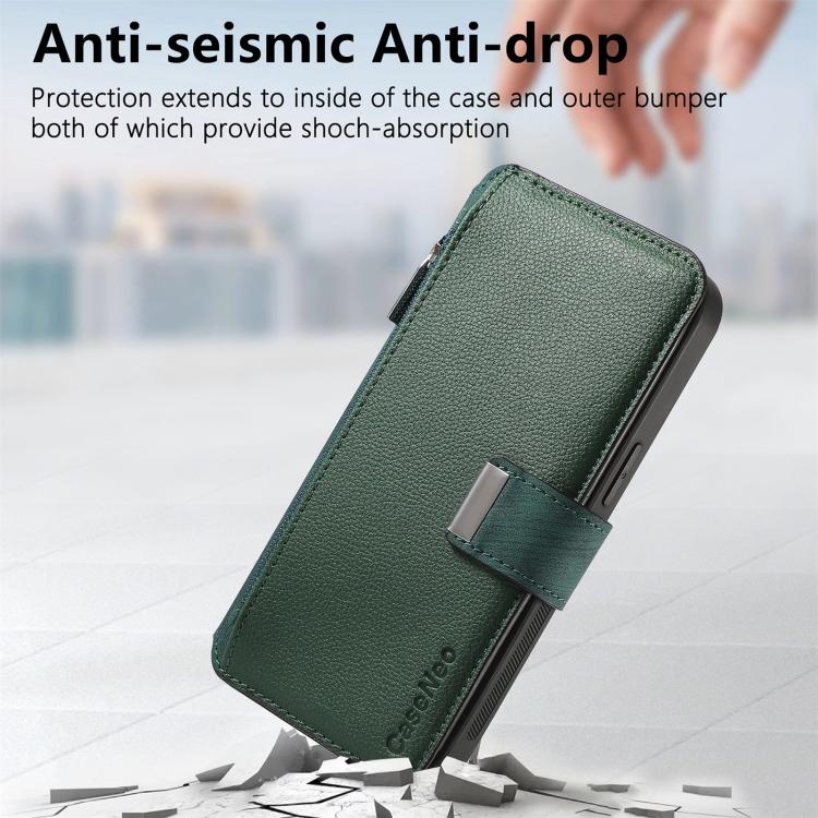 Funda Neo MagSafe RFID antirrobo con cremallera para Samsung Galaxy S23 5G, de cuero estilo retro (verde)