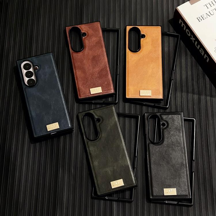 Funda de PU con textura Crazy Horse para Samsung Galaxy Z Fold7 5G (naranja)
