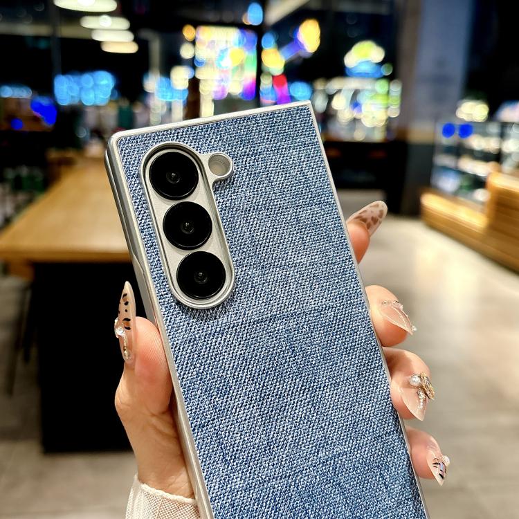 Funda de poliuretano y policarbonato con marco plateado para Samsung Galaxy Z Fold4 5G (azul)