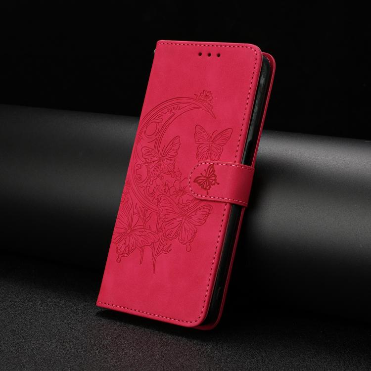 Funda de cuero con relieve y diseño de mariposas danzantes para Samsung Galaxy A07 5G (rosa)