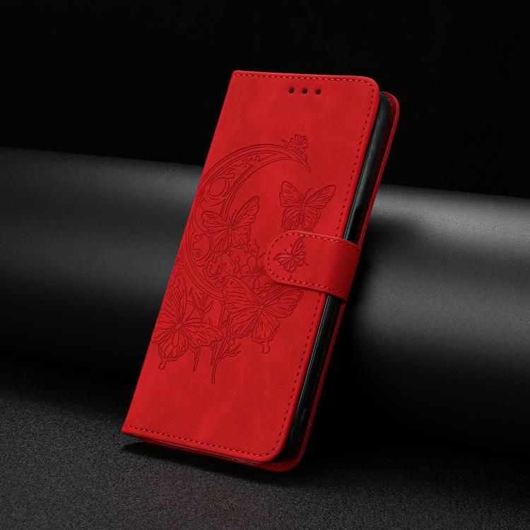 Funda de cuero con relieve y diseño de mariposas para Samsung Galaxy A17 5G (rojo)