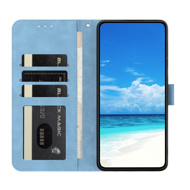 Funda de cuero con relieve y diseño de mariposas para Samsung Galaxy A17 5G (azul)