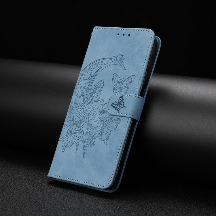 Funda de cuero con relieve y diseño de mariposas para Samsung Galaxy A17 5G (azul)