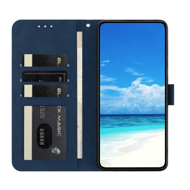 Funda de cuero con relieve y diseño de mariposas danzantes para Samsung Galaxy A17 5G (azul marino)