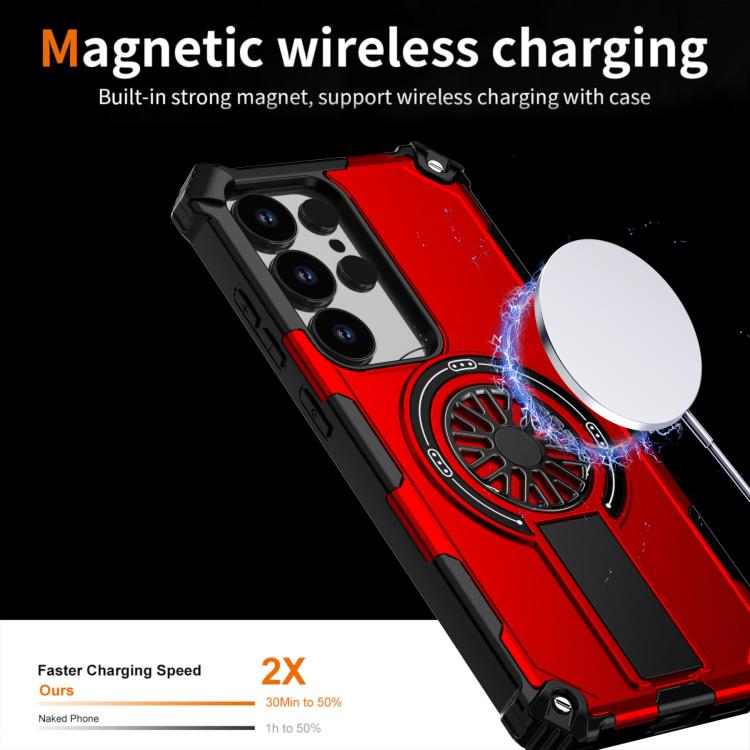 Funda MagSafe para Samsung Galaxy S25 Ultra 5G, a prueba de golpes, con soporte metálico y eje (rojo)