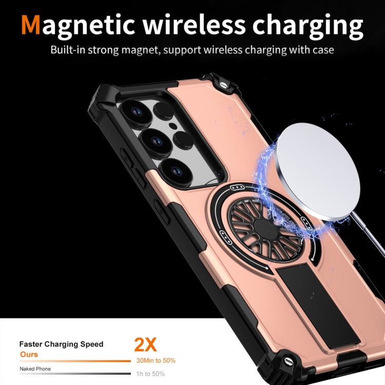 Funda MagSafe para Samsung Galaxy S25 Ultra 5G con soporte metálico, a prueba de golpes y función atril (oro rosa)