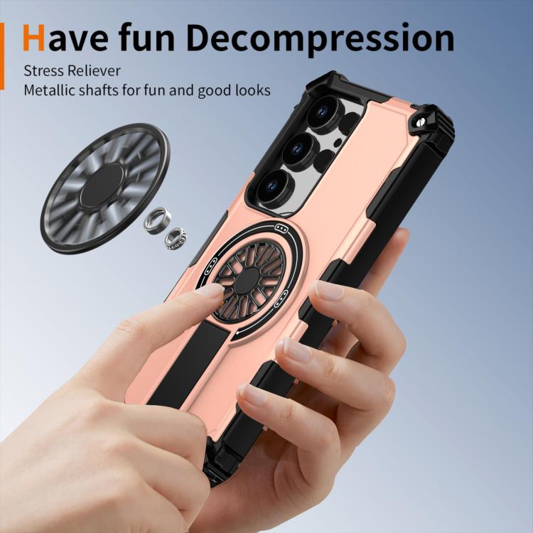 Funda MagSafe para Samsung Galaxy S25 Ultra 5G con soporte metálico, a prueba de golpes y función atril (oro rosa)