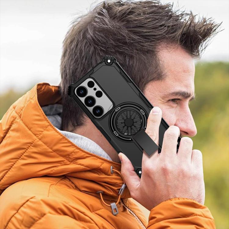 Funda MagSafe para Samsung Galaxy S24 Ultra 5G, a prueba de golpes, con soporte metálico y eje (negro)
