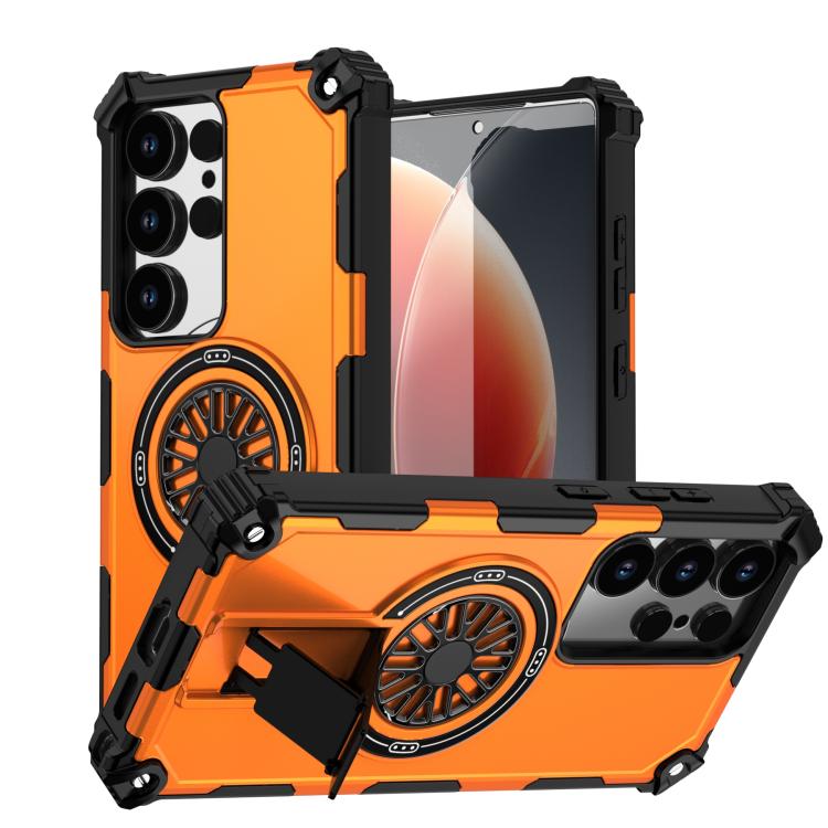 Funda MagSafe para Samsung Galaxy S24 Ultra 5G con soporte metálico y protección contra golpes (naranja)