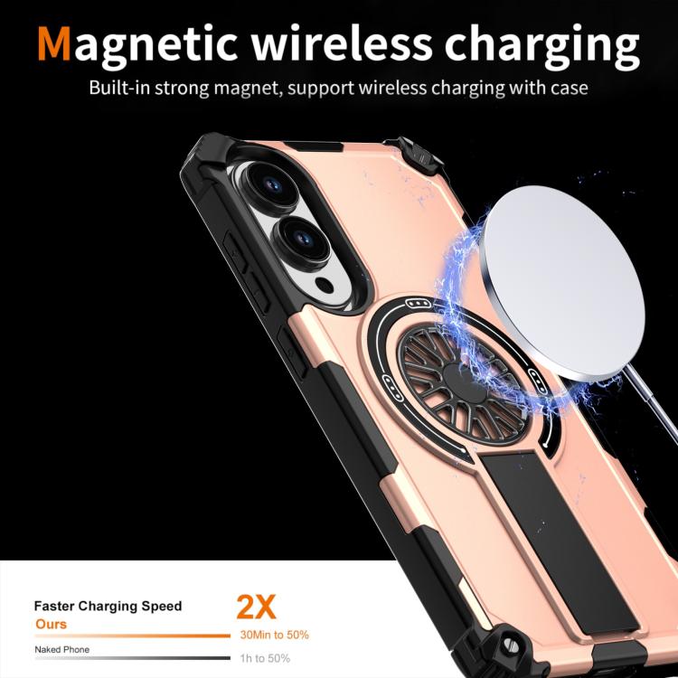 Funda MagSafe para Samsung Galaxy S25 Edge 5G con soporte metálico, a prueba de golpes y función atril (oro rosa)