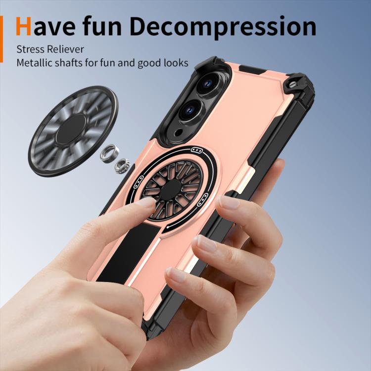 Funda MagSafe para Samsung Galaxy S25 Edge 5G con soporte metálico, a prueba de golpes y función atril (oro rosa)