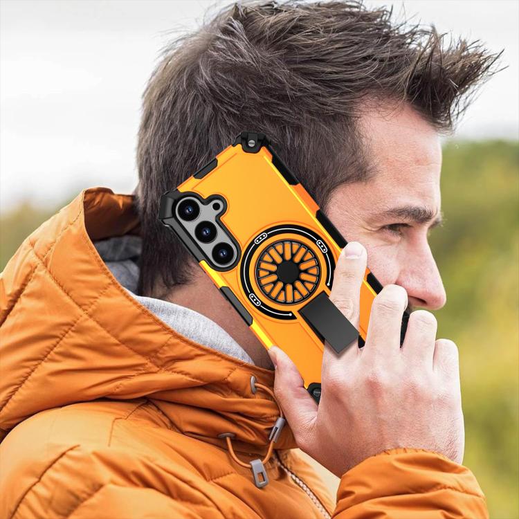 Funda MagSafe para Samsung Galaxy S24 5G con soporte metálico y protección contra golpes (naranja)