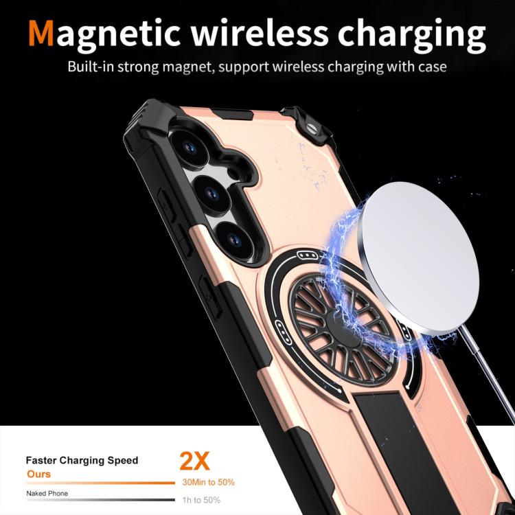 Funda MagSafe para Samsung Galaxy S24 5G con soporte metálico, a prueba de golpes y función atril (oro rosa)