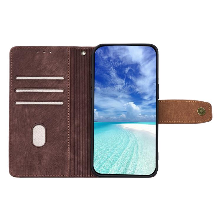 Funda de cuero con costuras de color y bloqueo RFID para Samsung Galaxy F06 5G (marrón)