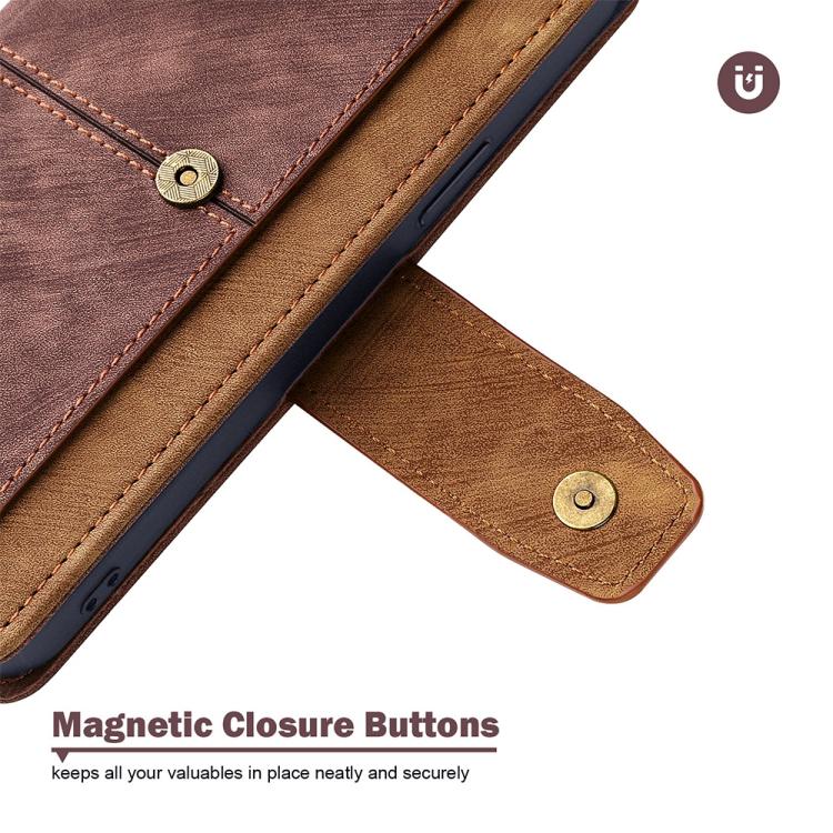 Funda de cuero con costuras de color y bloqueo RFID para Samsung Galaxy F06 5G (marrón)
