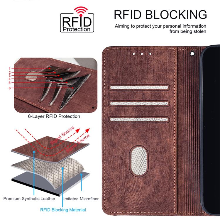 Funda de cuero con costuras de color y bloqueo RFID para Samsung Galaxy Xcover 7 5G (marrón)