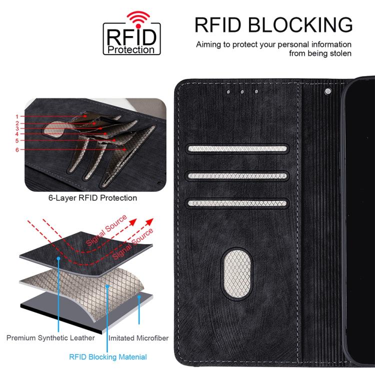 Funda de cuero con costuras de color y bloqueo RFID para Samsung Galaxy S25 5G (negra)