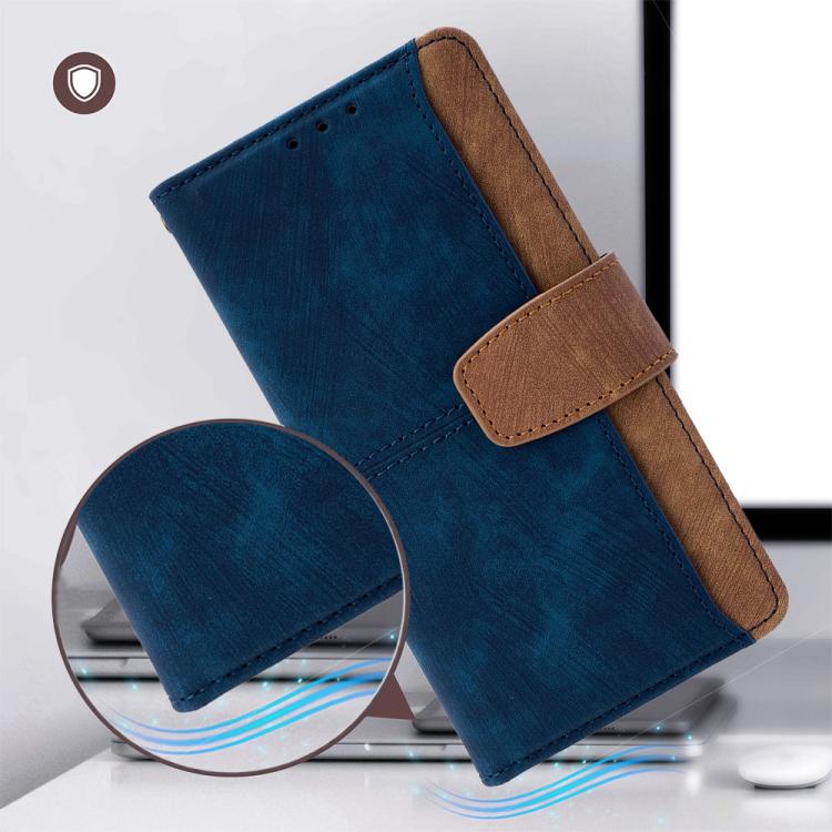 Funda de cuero con costuras de color y bloqueo RFID para Samsung Galaxy S25 5G (azul)
