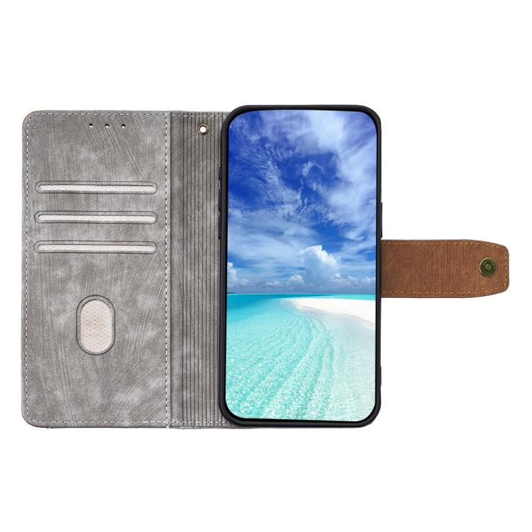 Funda de cuero con costuras de color y bloqueo RFID para Samsung Galaxy S25 5G (gris)