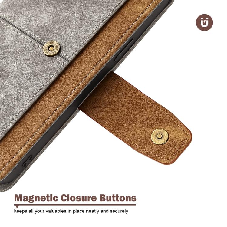 Funda de cuero con costuras de color y bloqueo RFID para Samsung Galaxy S25 5G (gris)