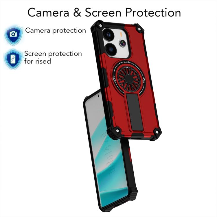 Funda MagSafe para Redmi Note 14 4G de 163,25 mm con soporte metálico y eje a prueba de golpes (roja)