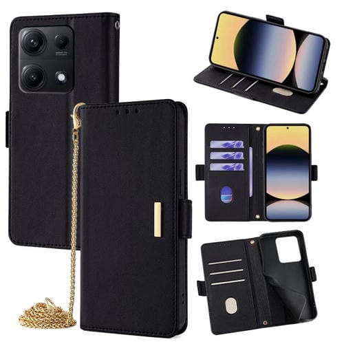 Funda de cuero con cadena cruzada para Redmi Note 14S 4G (negra)