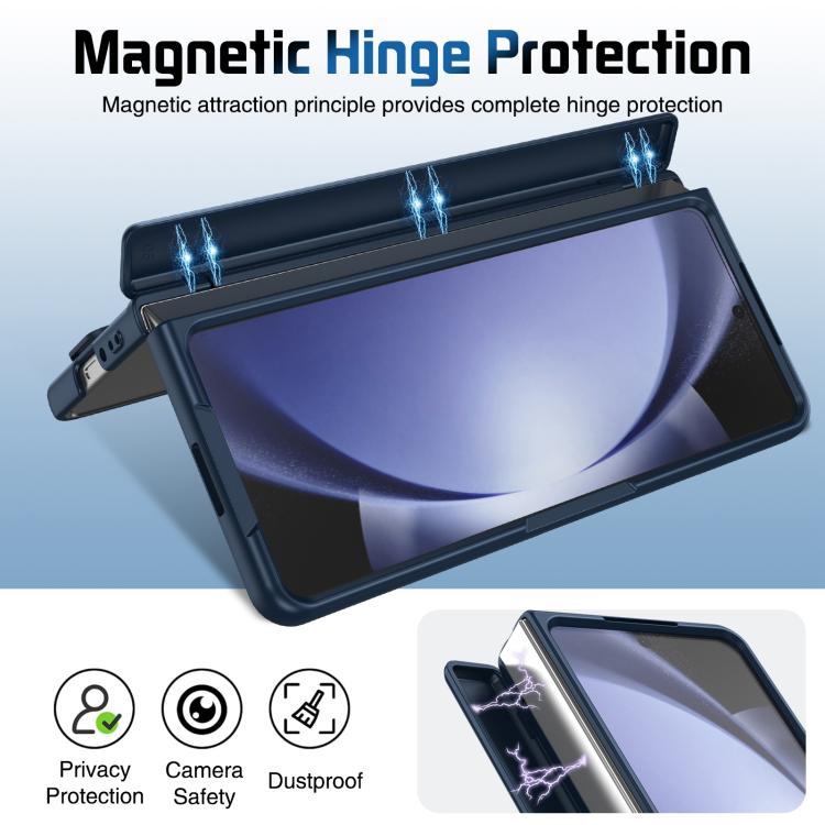 Funda para teléfono con soporte para lente integrada y correa para Samsung Galaxy Z Fold5 (azul oscuro)