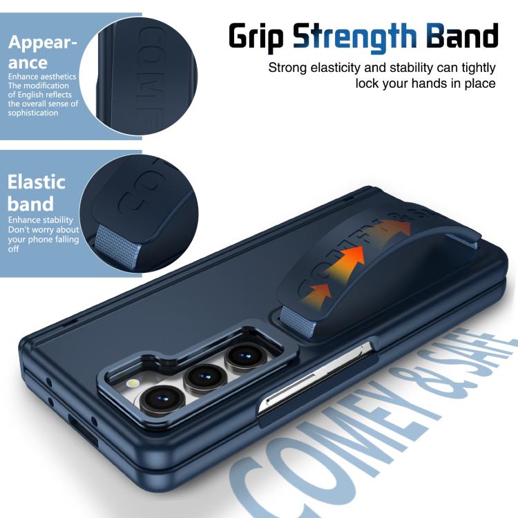 Funda para teléfono con soporte para lente integrada y correa para Samsung Galaxy Z Fold5 (azul oscuro)