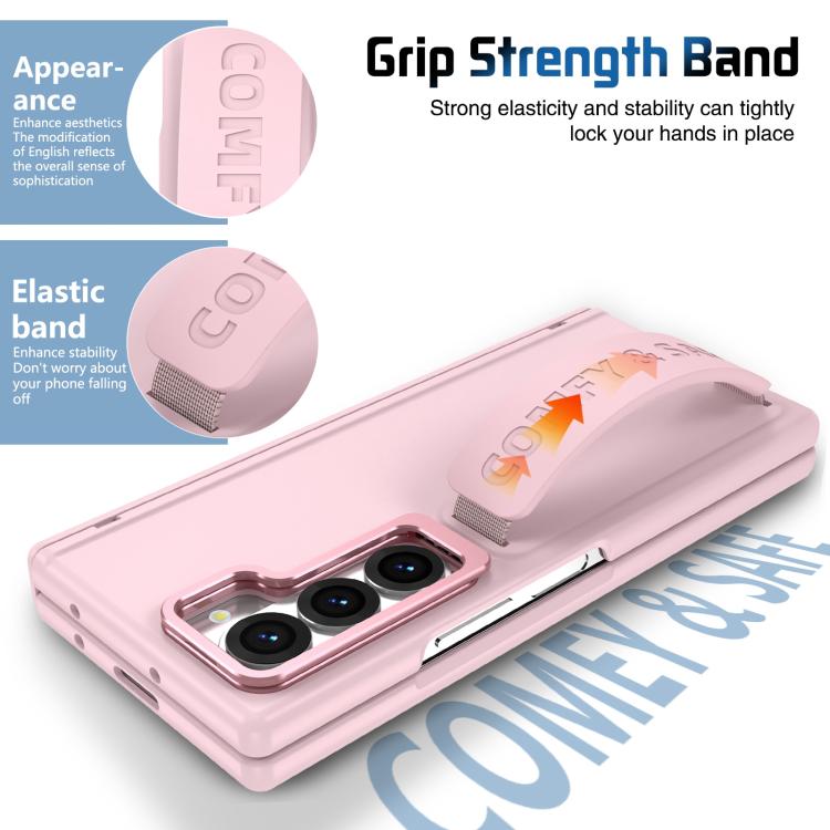 Funda para teléfono con marco de lente integrado y correa para Samsung Galaxy Z Fold6 (rosa)