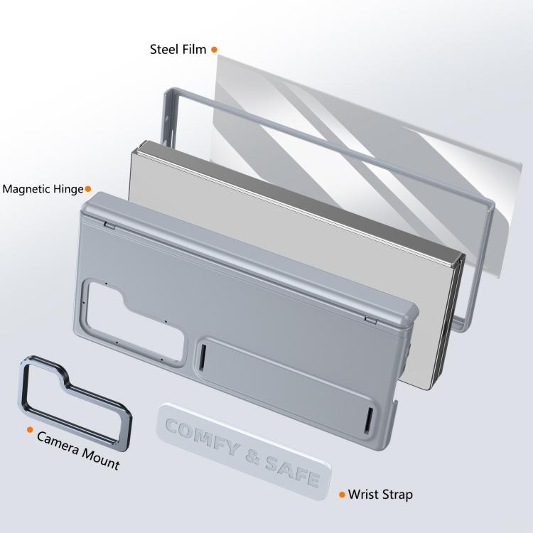 Funda para teléfono con marco de lente integrado y correa para Samsung Galaxy Z Fold6 (gris)