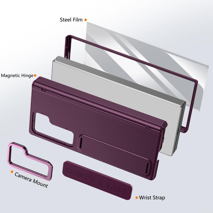 Funda para teléfono con soporte para lente integrada y correa para Samsung Galaxy Z Fold6 (rojo vino)