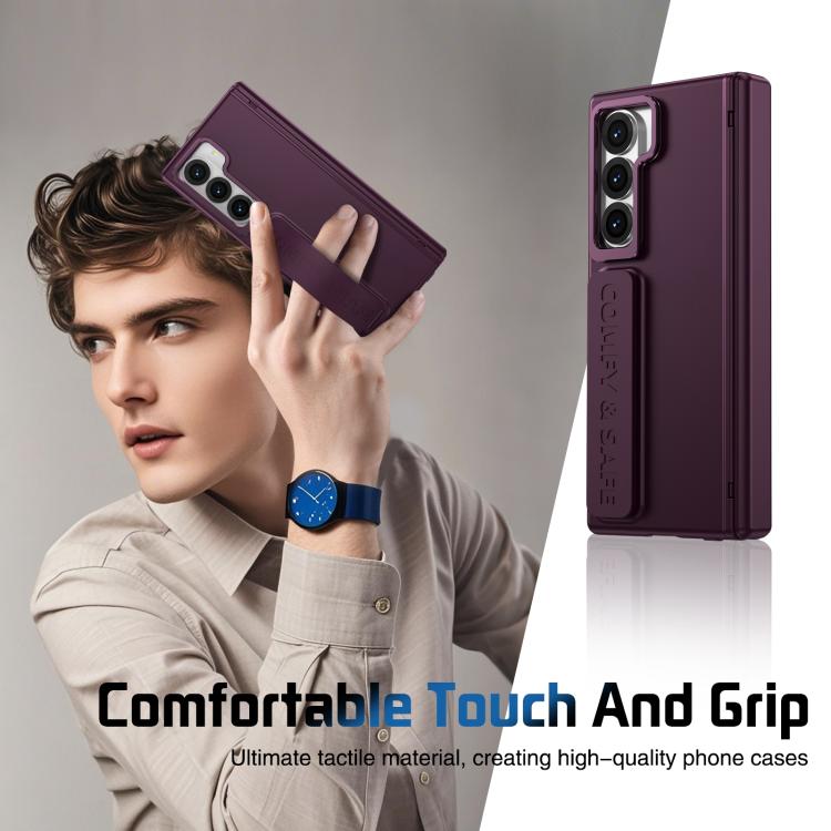 Funda para teléfono con soporte para lente integrada y correa para Samsung Galaxy Z Fold6 (rojo vino)