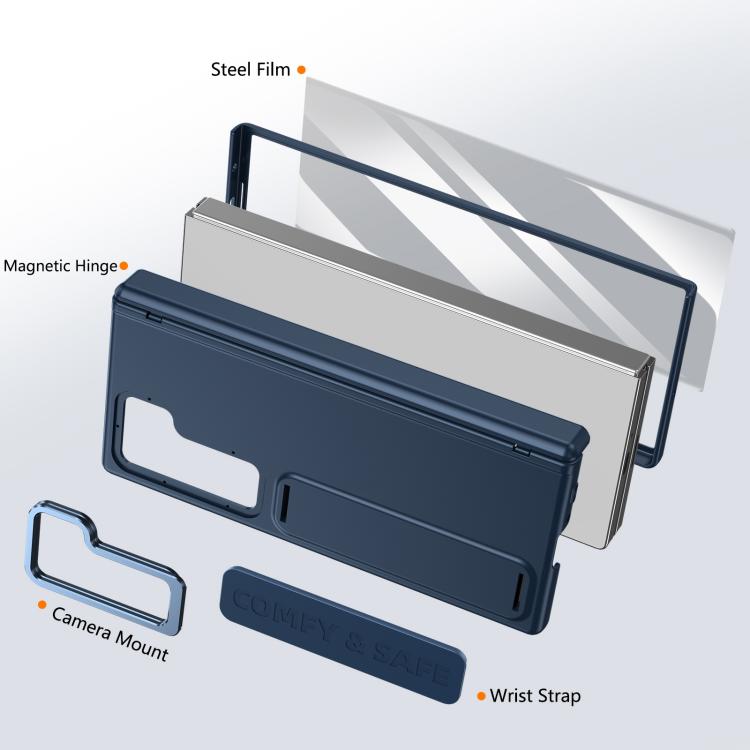 Funda para teléfono con soporte para lente integrada y correa para Samsung Galaxy Z Fold6 (azul oscuro)