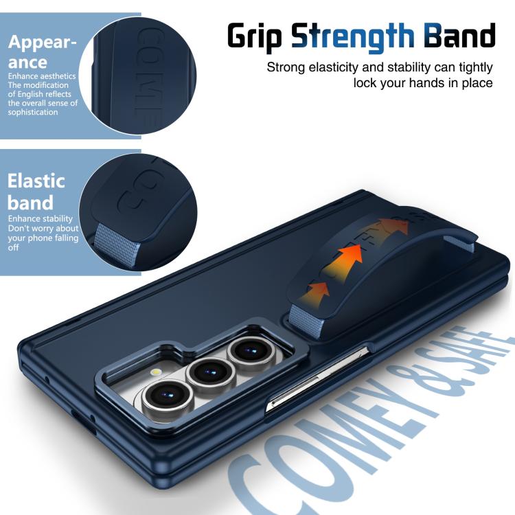 Funda para teléfono con soporte para lente integrada y correa para Samsung Galaxy Z Fold7 (azul oscuro)