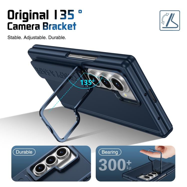 Funda para teléfono con soporte para lente integrada y correa para Samsung Galaxy Z Fold7 (azul oscuro)