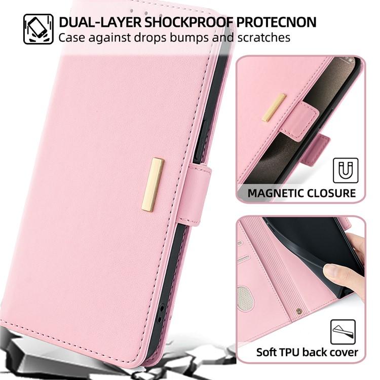 Funda de cuero con cadena cruzada para Samsung Galaxy S25 5G (rosa)
