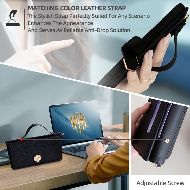 Funda de cuero con textura cruzada y asa cruzada para Samsung Galaxy Xcover 7 Pro 5G (negra)