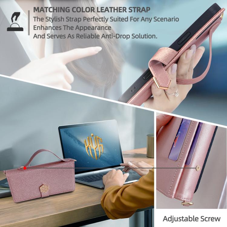 Funda de cuero con textura cruzada y asa cruzada para Samsung Galaxy Xcover 7 Pro 5G (oro rosa)