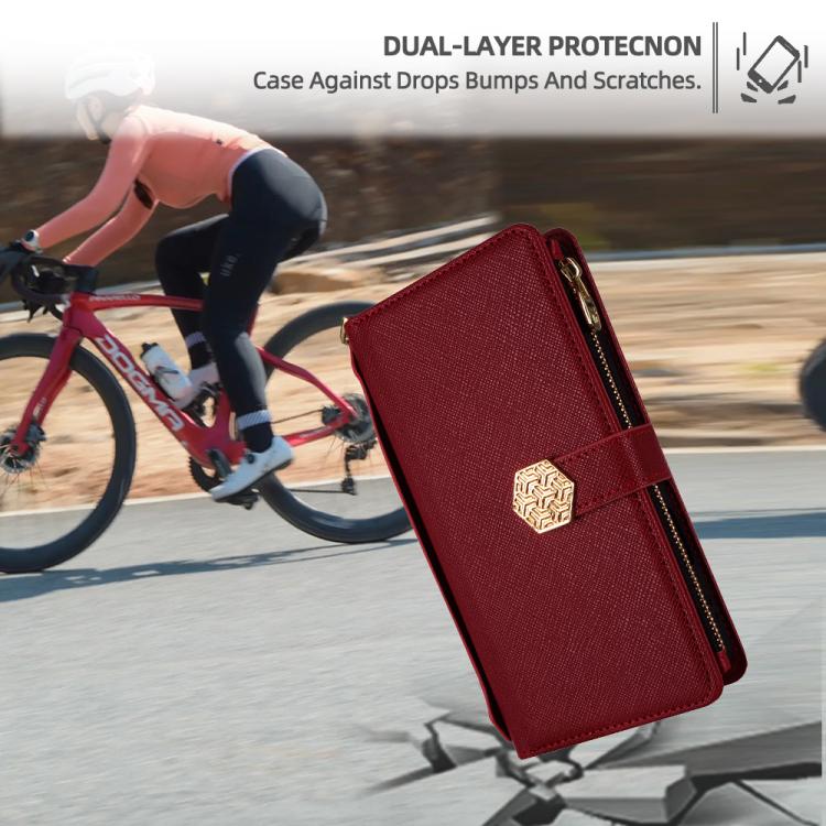 Funda de cuero con textura cruzada y asa cruzada para Samsung Galaxy S25+ 5G (roja)
