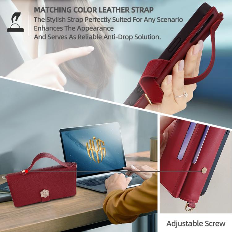 Funda de cuero con textura cruzada y asa cruzada para Samsung Galaxy S25+ 5G (roja)