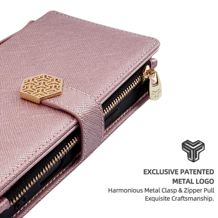 Funda de cuero con textura cruzada y asa cruzada para Samsung Galaxy S25 Ultra 5G (oro rosa)